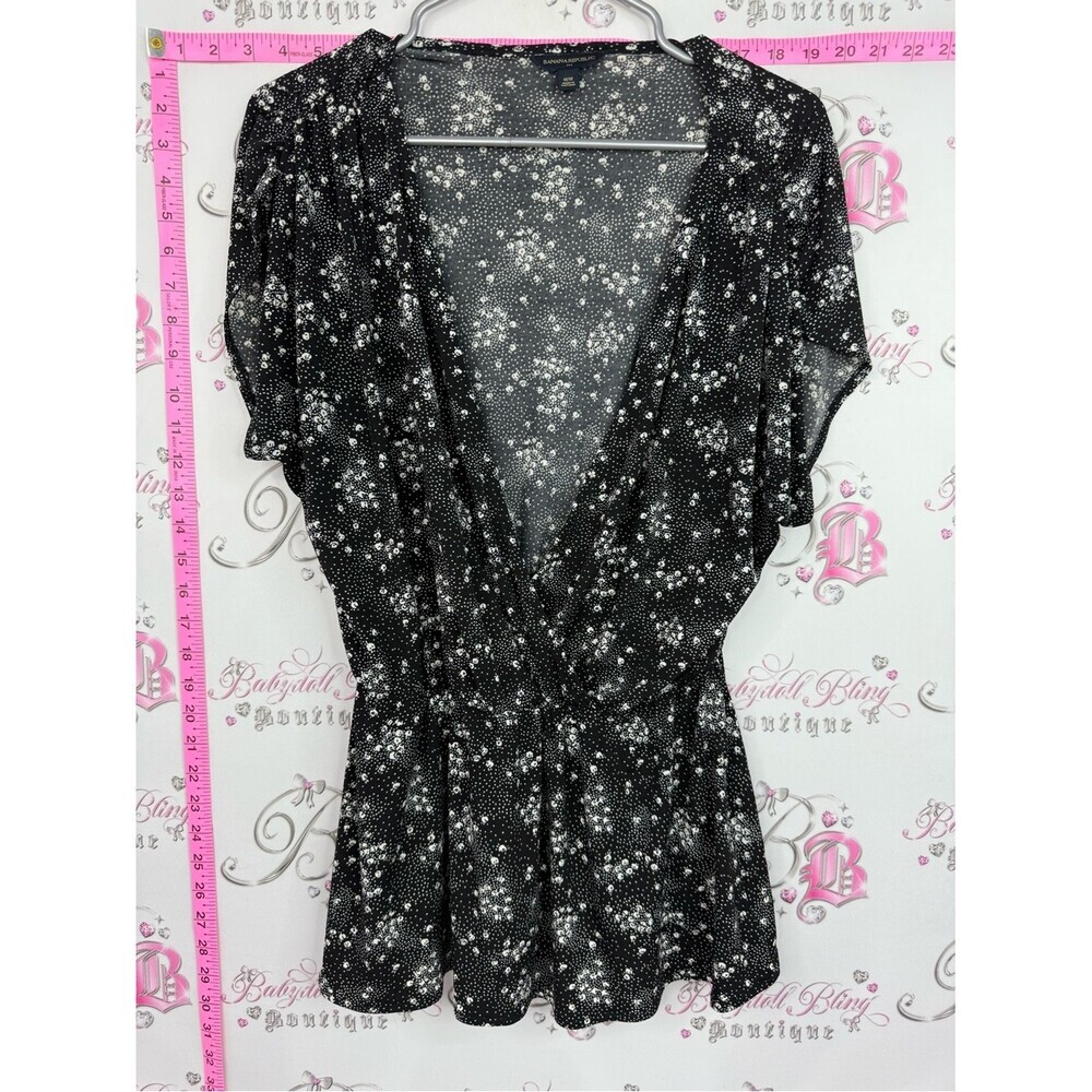 Banana Republic Black and White Floral Wrap Blouse